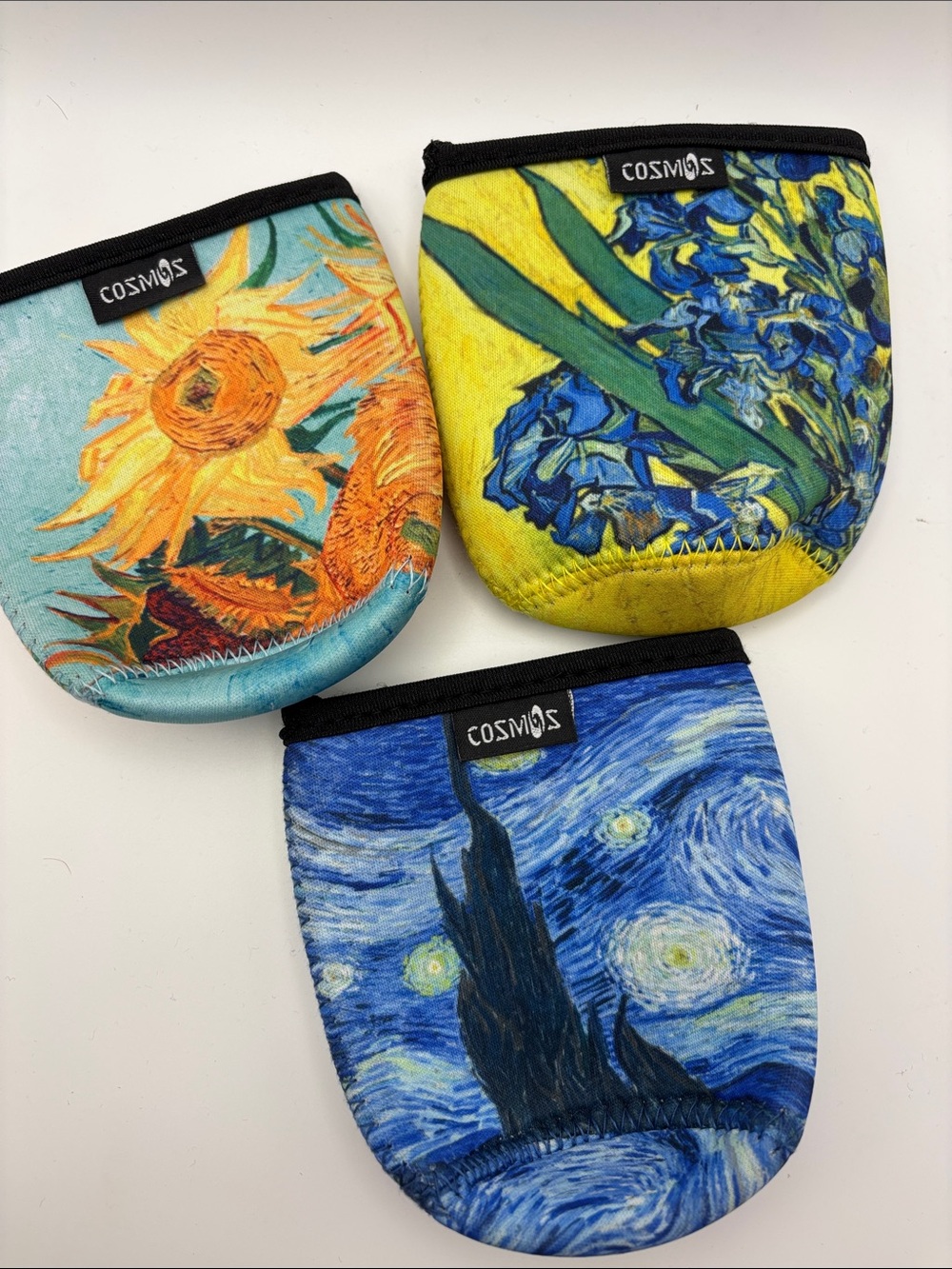 Cosmos Art Print Neoprene Koozies- Sunflowers, Irises, Starry Night Set of 3